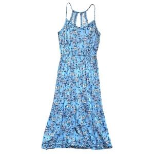 Pink Rose Blue Floral Halter Cut Out Back Spaghetti Strap Midi Dress Size Small